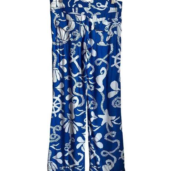 Lilly Pulitzer Schooner Blue Dock Hopper Nautical Palazzo Pippa Pants Wide Leg - Picture 2 of 15